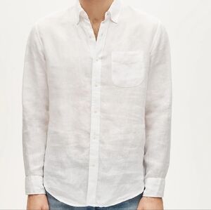 J. Crew Baird McNutt Irish Linen Short Sleeve Slim Fit Button Down Shirt M White